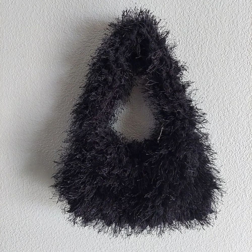 Black Mini Fluffy Fuzzy Soft Handbag